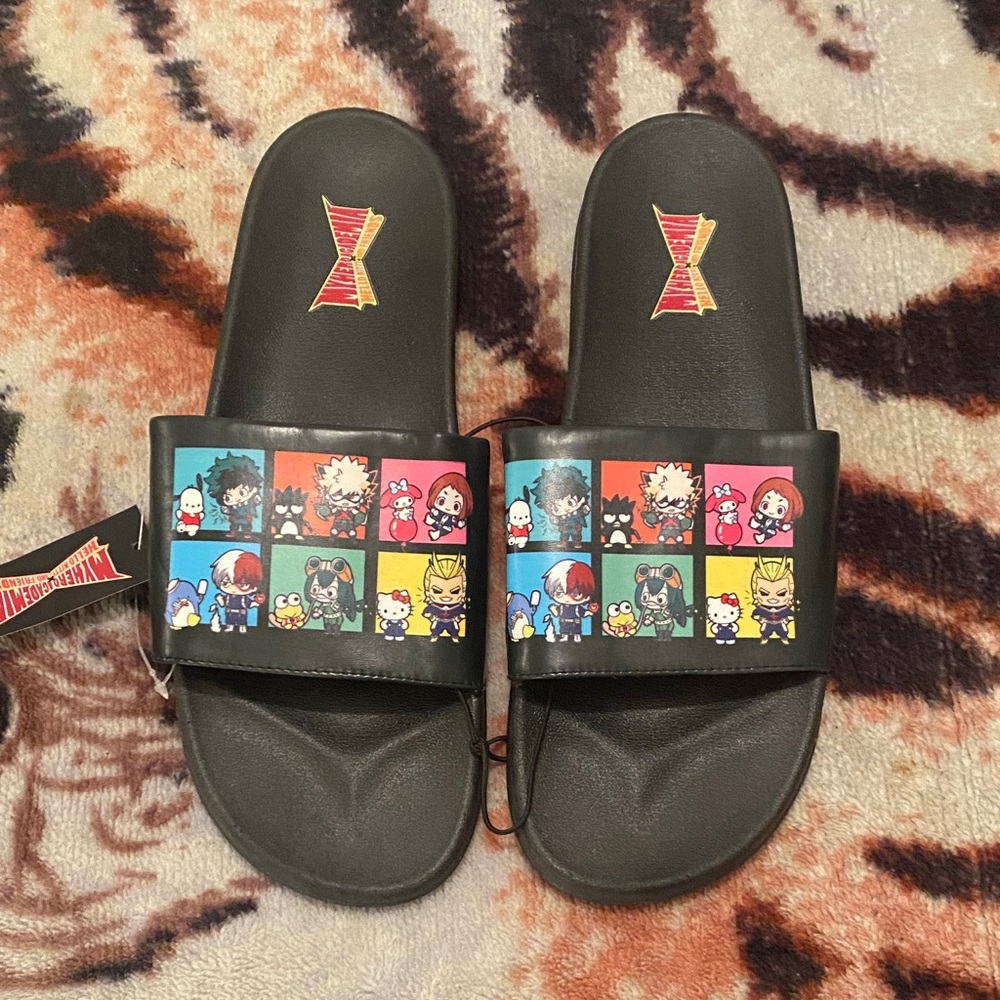My Hero academia sanrio Hello kitty Character Slide Sandals - Black new!